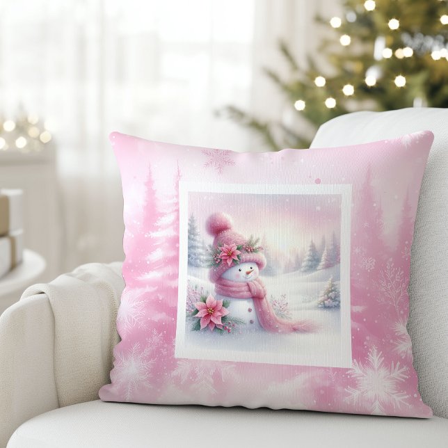 Pink Snowman Winter Forest Soft Kids Gift Cushion (Pink Snowman Winter Forest Soft Kids Gift Cushion)