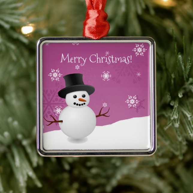 Pink Snowman Winter Scene Ceramic Ornament (Tree)