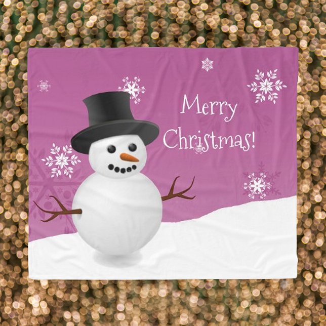 Pink Snowman Winter Scene Christmas Blanket (Pink Snowman Winter Scene Christmas Fleece Blanket)