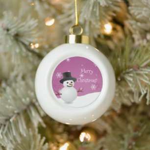 Pink Snowman Winter Scene Framed Ornament