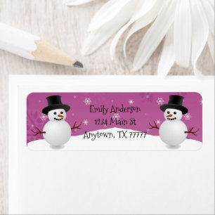 Pink Snowman Winter Scene Return Address Label