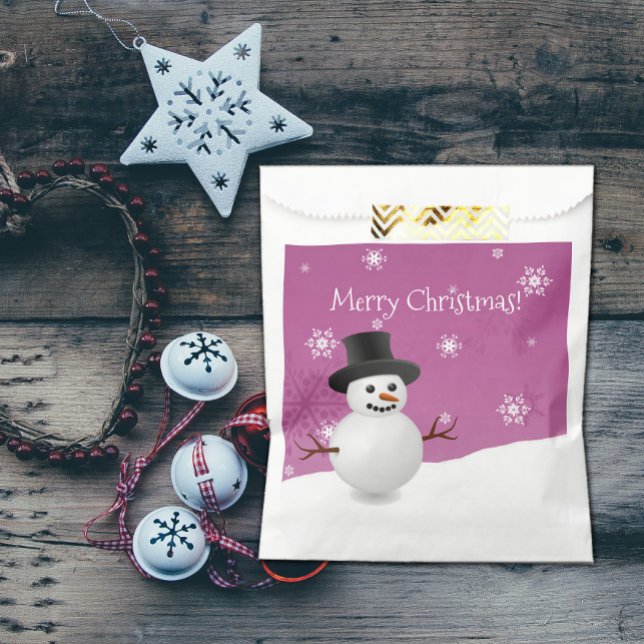 Pink Snowman Winter Scenery Christmas Favour Bags (Pink Snowman Winter Scenery Christmas Favor Bad)