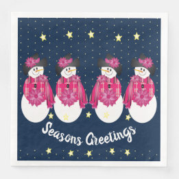 Pink Snowman With Dark Blue Napkin