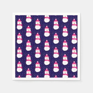 Pink Snowman with Snow Flurry Napkin