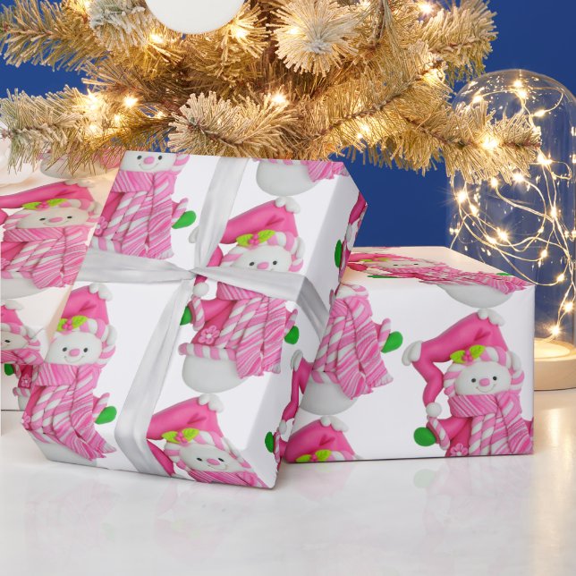 Pink Snowman  Wrapping Paper (Holidays)