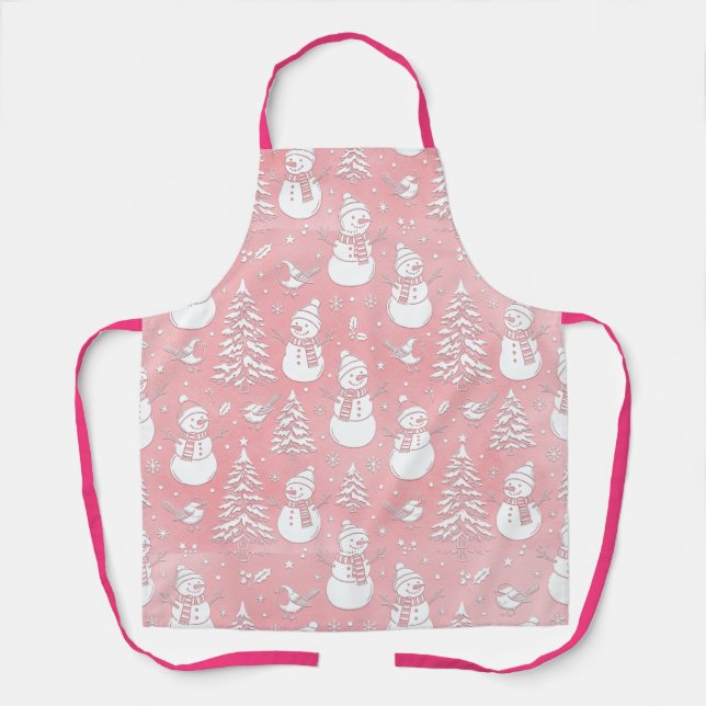 Pink Snowmen Apron (Front)