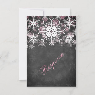 Pink Snowy Chalkboard Style Wedding RSVP Card