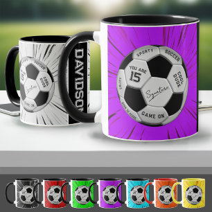 Pink Soccer Ball Custom Age Name Birthday Mug