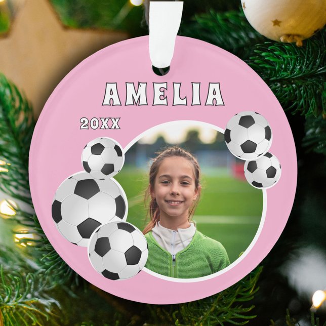 Pink Soccer Ball Football Sports Photo Ornament (Creator Uploaded)