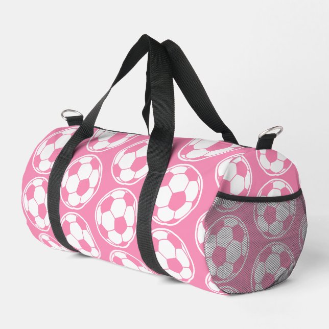 Pink Soccer Ball Pattern Screwball Graphics Duffle Bag (Right Corner)