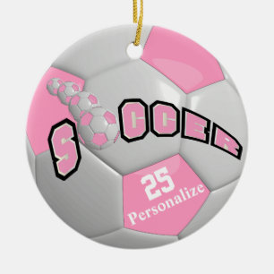 Pink Soccer Ball   Personalise Ceramic Tree Decoration