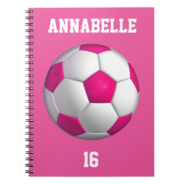 Pink Soccer Ball Personalise Notebook (Front)