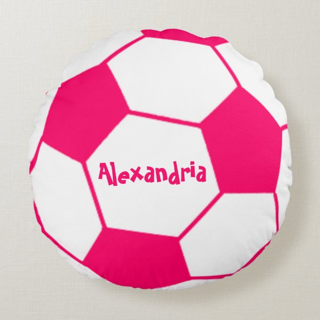 Pink Soccer Ball Round Cushion (Front)