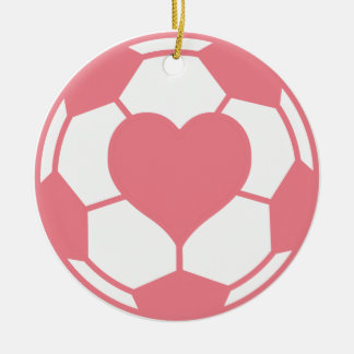 Pink Soccer Ball with Heart Ceramic Tree Decoration