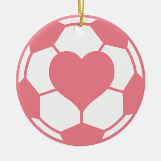 Pink Soccer Ball with Heart Ceramic Tree Decoration (Front)