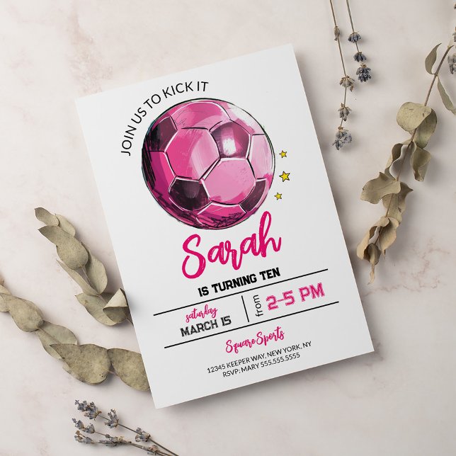 Pink Soccer Girl Birthday Invitation (Creator Uploaded)