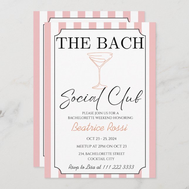 Pink Social Country Club Bachelorette Weekend Invitation (Front/Back)