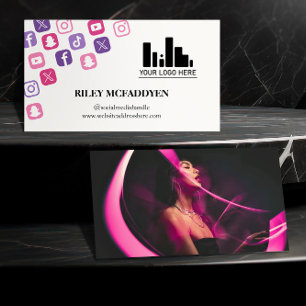 Pink Social Media Icons Logo Influencer Podcaster  Business Card