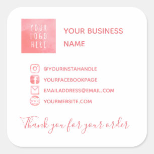 Pink Social Media & Logo Thank You Square Sticker