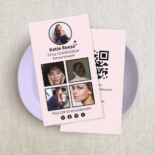 Pink Social Media Photo Grid Business Card