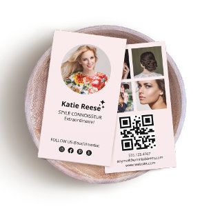 Pink Social Media, Photo Grid, QR Code Business Card