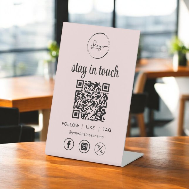 Pink Social Media QR Code Business Logo Pedestal Sign (Creator Uploaded)