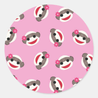 Pink Sock Monkey Classic Round Sticker
