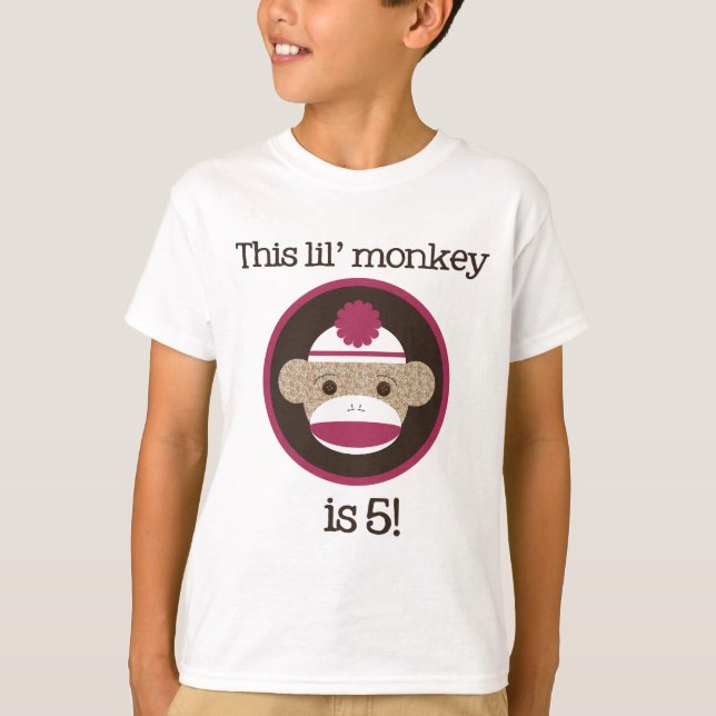 Pink Sock Monkey: Fifth Birthday Tee (Front)