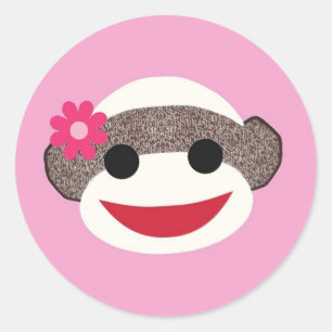 Pink Sock Monkey Flower Girl Classic Round Sticker