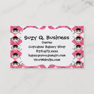 Pink Sock Monkeys on Pink White Argyle Diamond Business Card