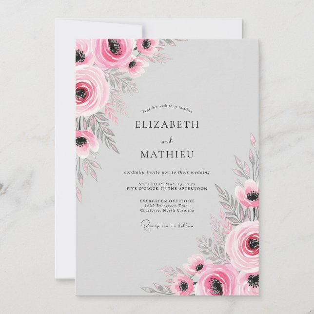 Pink Soft Bloom Romantic Wedding Invitation (Front)