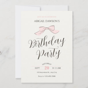 Pink soft bow birthday invitation