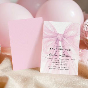 Pink Soft Bow Girl Baby Shower  Invitation
