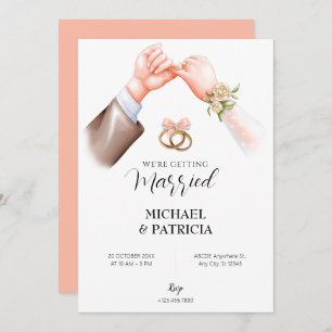 Pink soft couple ring wedding Invitation