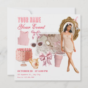 Pink soft fashion collage photo  invitation