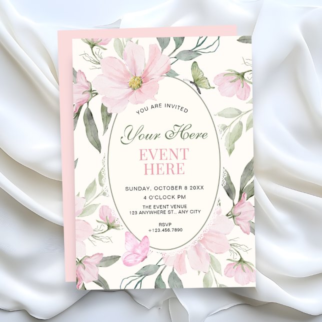 Pink soft floral butterfly invitation (Creator Uploaded)