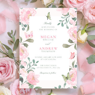 Pink soft floral wedding  invitation