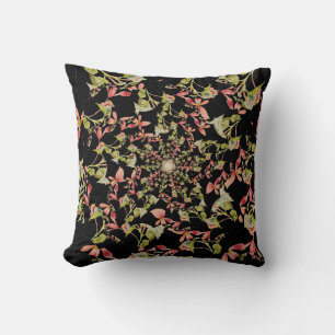 Pink Soft green black Begonia fractal art Cushion
