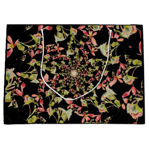 Pink Soft green black Begonia fractal art Large Gift Bag