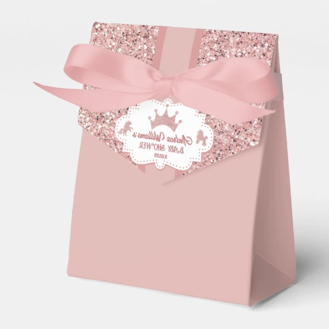 Pink soft princess glitter sparkle baby shower favour box (Front Side)