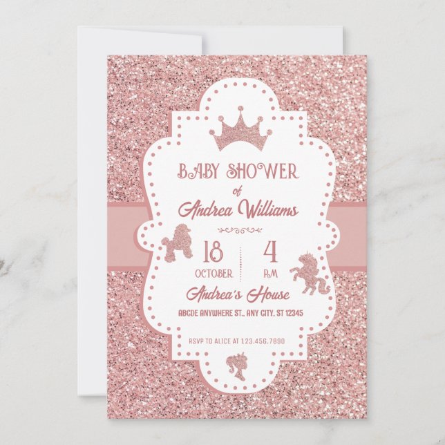 Pink soft princess glitter sparkle baby shower invitation (Front)