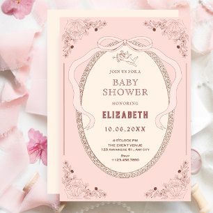 Pink soft vintage classic romantic baby shower invitation