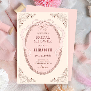 Pink soft vintage classic romantic bridal shower invitation