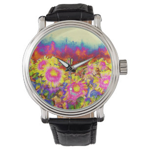 Pink solar sunflower fields watch