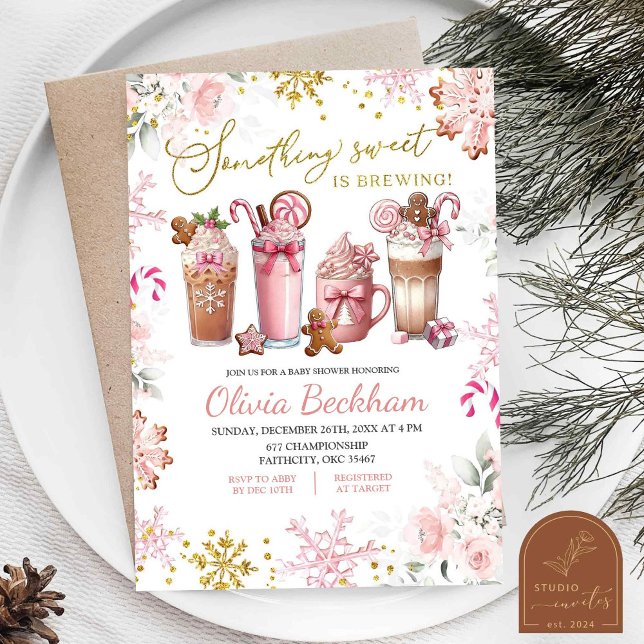 Pink Something Sweet Brewing Coffee Baby Girl Invitation (Creator Uploaded)