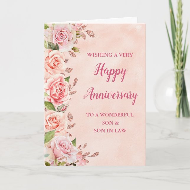 Pink Son & Son in Law Wedding Anniversary Card (Front)