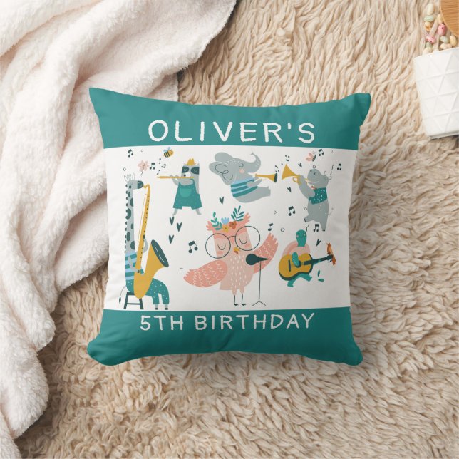 Pink Songbird with Animal Band Birthday Cushion (Blanket)