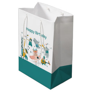 Pink Songbird with Animal Band Birthday Medium Gift Bag