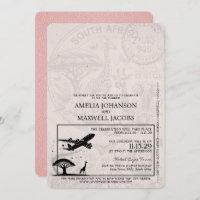 Pink South Africa Passport Wedding Invitation