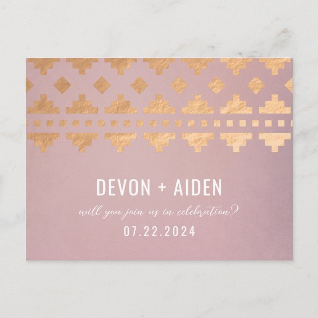 Pink Southwest Gleam Wedding Reply Postcard (Front)